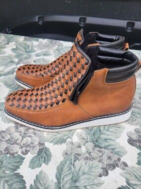Men's Woven Slip-On High-Top Sneakers in Brown